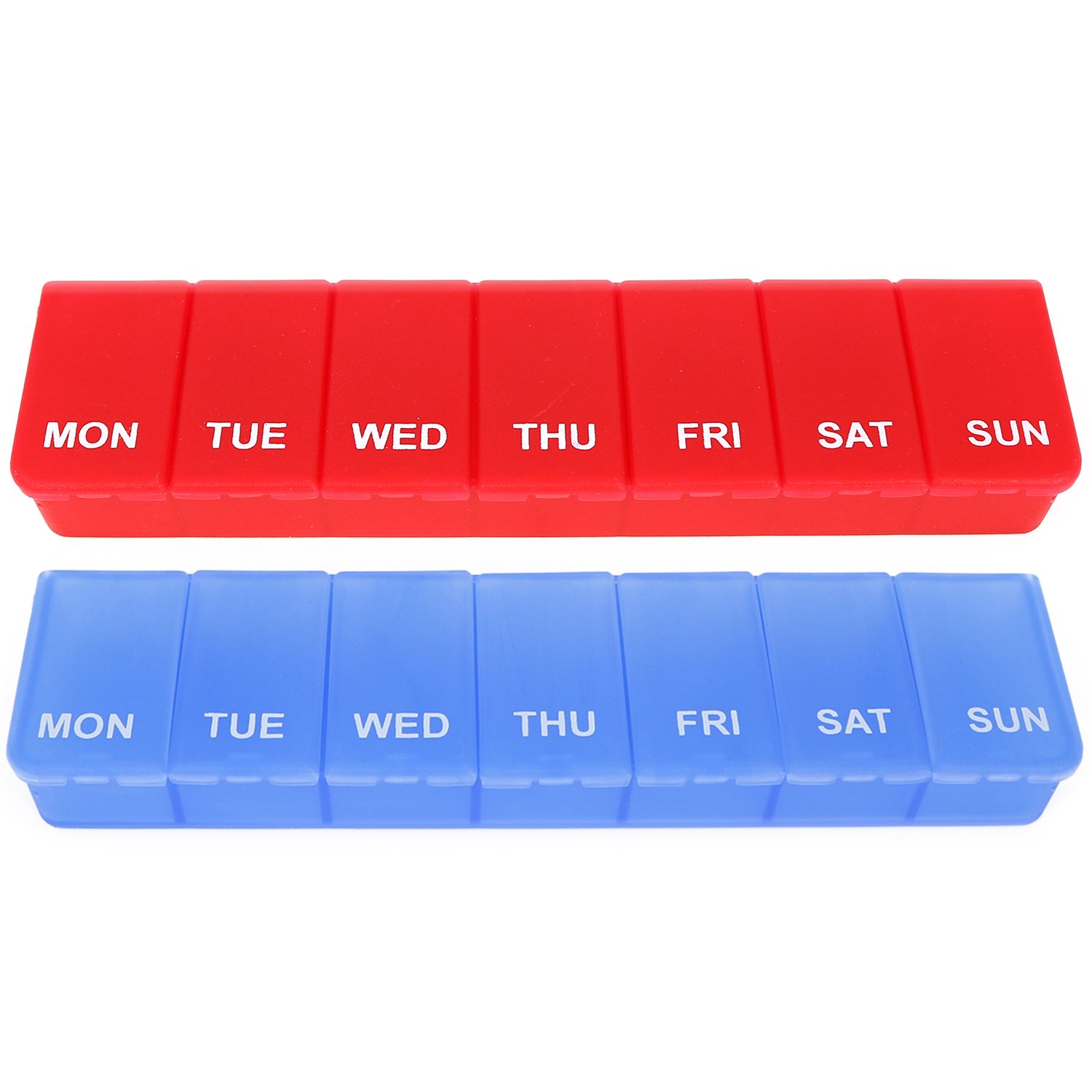 COM-FOUR® 2X Medicine Doser in English - Medicine Box for 7 Days - Pill Box - Tablet Box - Weekly Doser for Storage [English] (red/Blue)