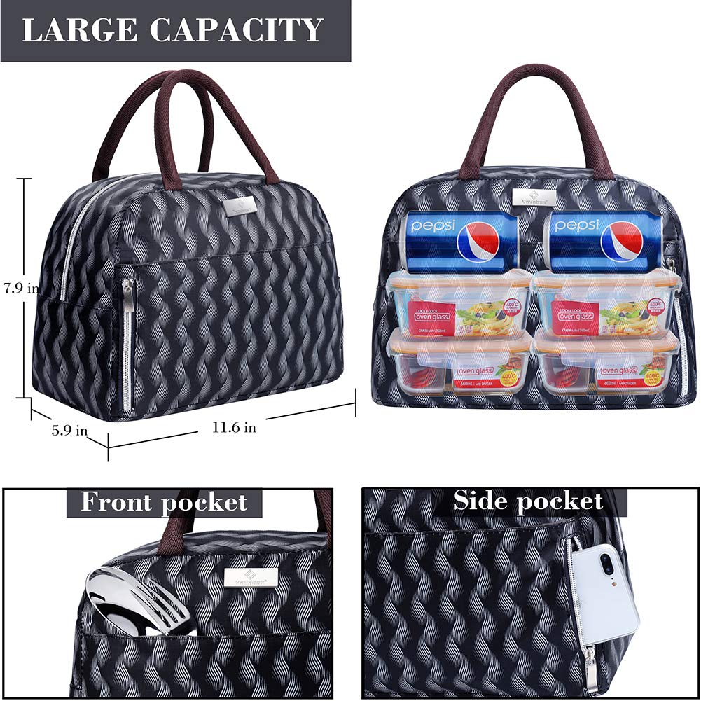 Lunch Bag Insulated Lunch Box Tote Bag Lunch Organizer Lunch Holder For Women/Men/Beach/Party/Boating/Office/Fishing/Picnic(Black)