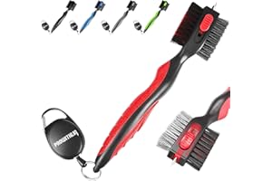 PROWITHLIN Golf Club Brush and Golf Club Groove Cleaner 2 in 1, 2ft Retractable Zip-line Metal Buckle and Retractable Sharp Pick, Multifunctional Brush Head with Nylon and Wire Bristles (Black and Red Upgraded)