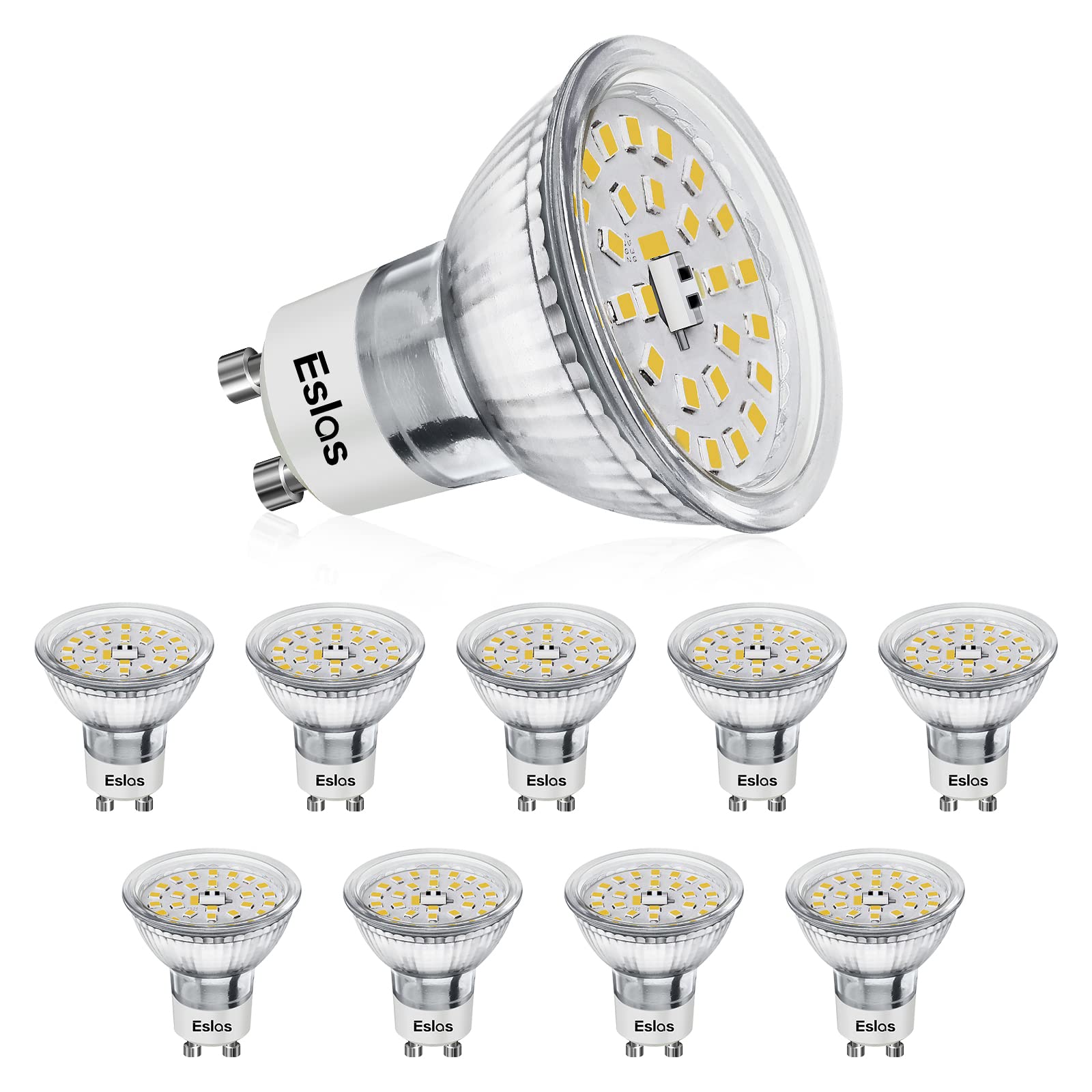 Eslas LED Gu10 Cool White CRI>90, 5W 550Lm 6000K, Replaces 50W Halogen Bulbs, 120 Degree Beam Angle, GU10 Reflector LED Bulb, Non-Dimmable, 10 Pieces