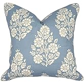 Jillien Harbor "The Hazel Bright Blue White Floral Pillow Cover Grandmillennial Home Decor Blockprint Pillow Cover 20" x 20"