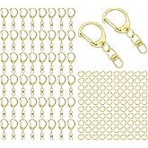 50 Sets Lobster Claw Clasps Keychain Clip D-snap Hook Clips with Swivel Snap and Open Jump Rings Golden for DIY Making Trinket Crafts Diameter 0.7inch (18mm)