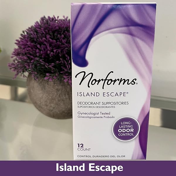 NORFORMS FEMININE DEODORANT SUPPOSITORIES, LONG LASTING ODOR CONTROL, ISLAND ESCAPE SCENT, 12 COUNT DEODORANT SUPPOSITORIES IN EACH BOX (PACK OF 3)