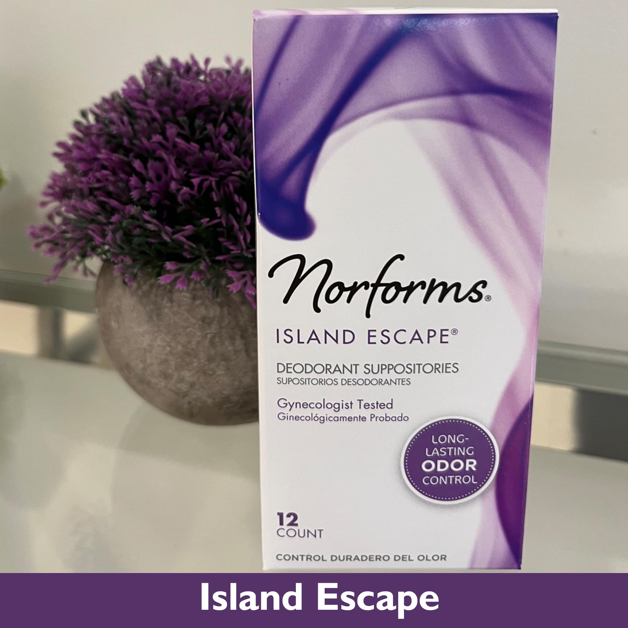 Norforms Feminine Deodorant Suppositories, Long Lasting Odor Control, Island Escape Scent, 12 Count Deodorant Suppositories in Each Box (Pack of 3)