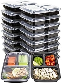 [IMPROVED DESIGN][18 PACK] MiscHome 3 Compartment Meal Prep Containers | 36 Oz. Three Compartment Food Storage Containers with Lids | BPA Free Bento Boxes | Meal Prep Container Three Compartment 36 Oz