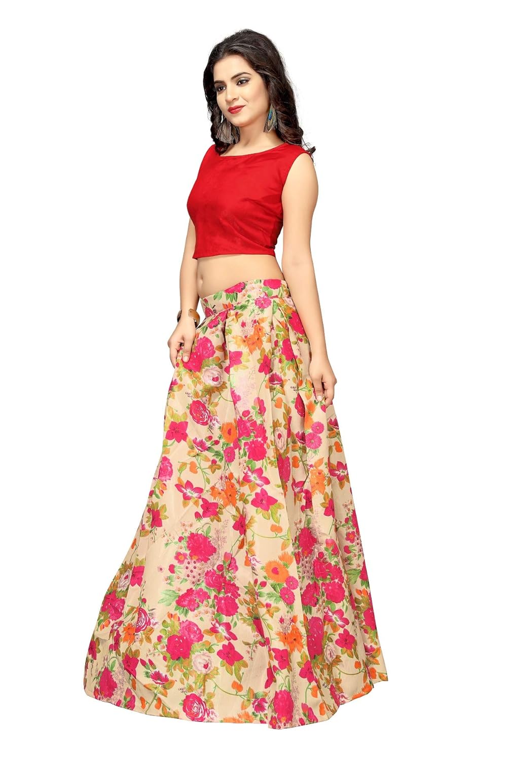 shringaar fashion women's bangalori satin silk semi-stitched lehenga choli (red)
