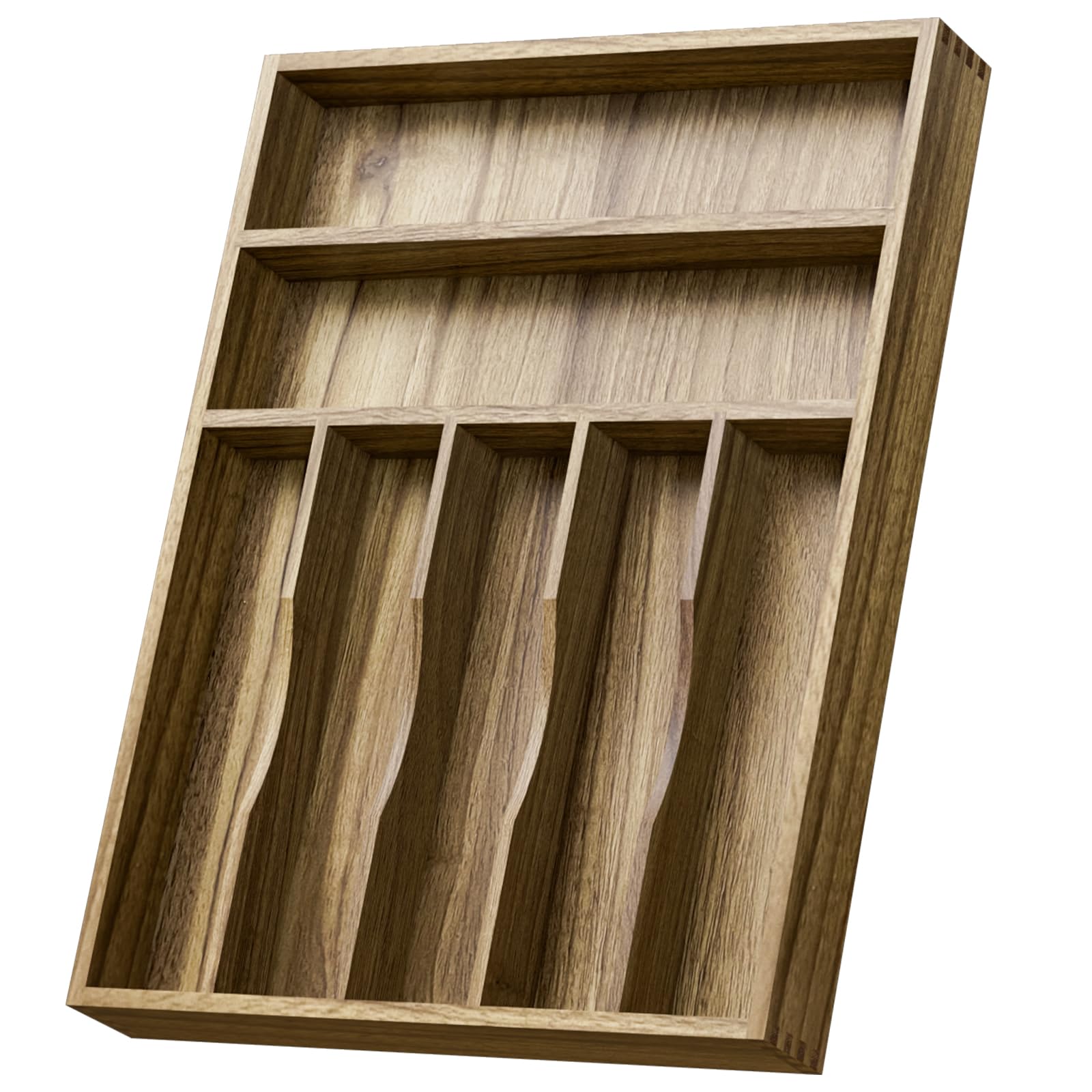 Photo 1 of Kiasthome Acacia Wood Silverware Drawer Organizer, Kitchen Utensil Cutlery Drawer Organizer with Grooved Dividers, Flatware Organizer Silverware Tray Holder for Spoon, Fork, 13''x16.9'' (7 Slots)