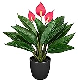 GnFlus 20'' Realistic Pink Anthurium Artificial Plant, Fake Potted Plants for Home Office Farmhouse Kitchen Bathroom Table Shelf Decor