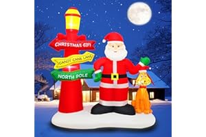 EYOYDE Inflatable Christmas Decorations Blow Up 6FT Santa Claus Take Dog Under Street lamp Inflatables Xmas Party Set Decor for Yard Garden Lawn Outdoor Ornaments