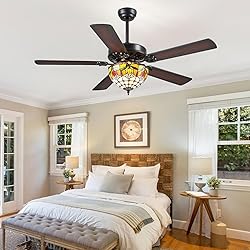 BYKISTOK 52" Tiffany Ceiling Fans with Glass Shade