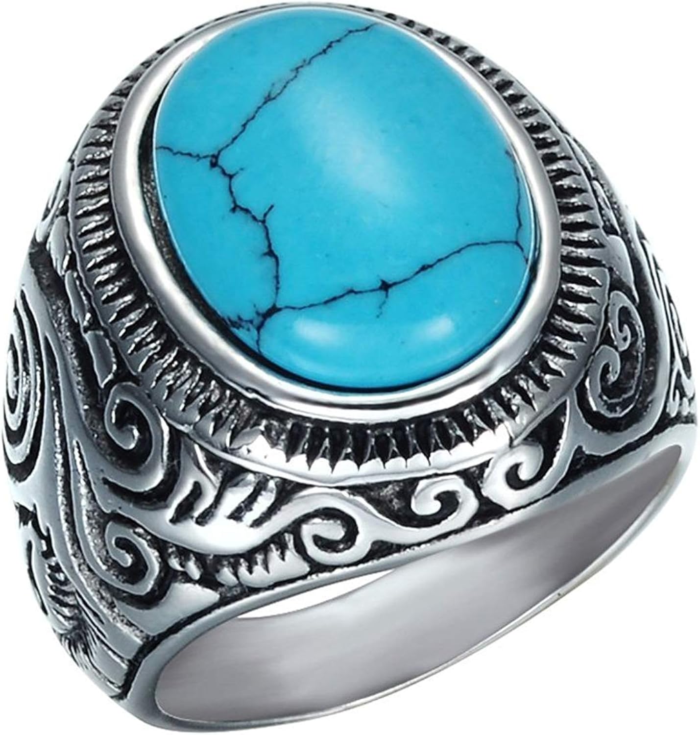 XMZBN Stainless Steel Jewelry Mosaic Cracked Turquoise Ring for Mens