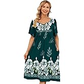 udforsk House Dresses for Women with Pockets Moo Moo Nightgown Short Sleeve Mumu Dress Lounge Dress S-5XL