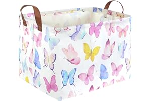 FXOCSHE Rectangular Butterfly Basket,Girls Basket, Foldable waterproof cute storage basket,Kids Storage Bin,Toy gift Organizer,Girls Room Decor,Butterfly Room Decor,Gift Box(Colorful Butterflies)