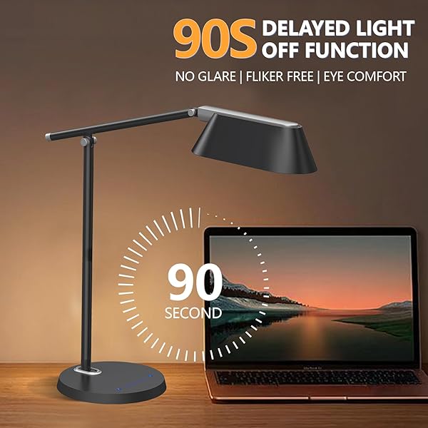 LED DESK LAMP FOR OFFICE HOME, EYE-CARING ULTRA-LARGE LED PANEL DESK LIGHT WITH MULTI-ANGLE ADJUSTMENT, TOUCH DESK LAMPS WITH STEPLESS DIMMING FOR SMART DELAYED SHUTDOWN NIGHT LIGHT, READING, STUDY.