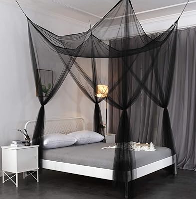 OctoRose 4 Poster Bed Canopy Netting Functional Mosquito Net, Black