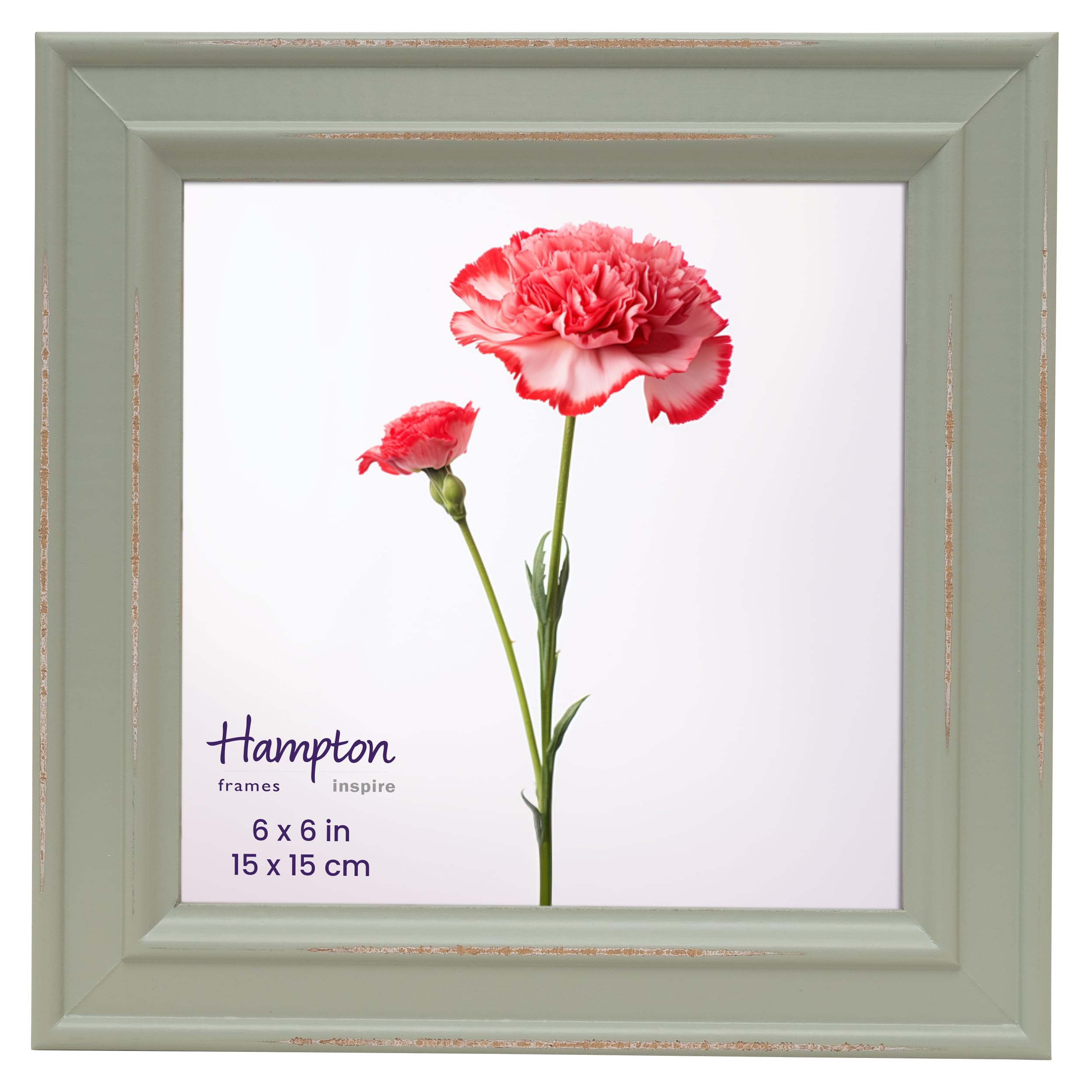 inspire by Hampton Frames | PALOMA Square Photo Frame | 6x6in (15x15cm), Sage Green, Glass | Freestanding or Wall Mount | Modern Home Décor, Display Memories