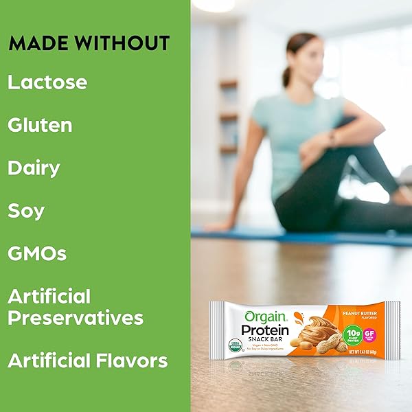 ORGAIN ORGANIC VEGAN PROTEIN BARS, PEANUT BUTTER – 10G PLANT BASED PROTEIN, LOW CALORIE HEALTHY SNACKS, NO LACTOSE OR SOY INGREDIENTS, GLUTEN FREE, NON-GMO – 1.41 OZ (PACK OF 12)
