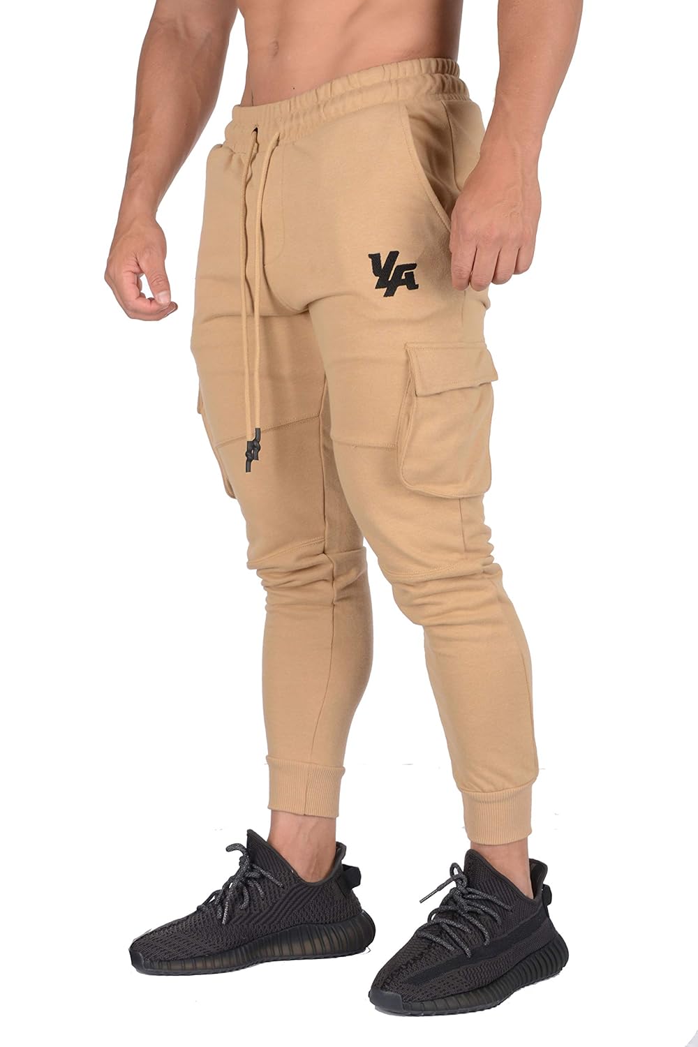 Buy YoungLA Men's Gym Joggers Cargo Style Pants W/Multiple Pockets Tapered Fit 203 Camel Small