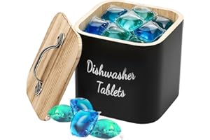 Wooden Laundry Pod Container with Lid, Laundry Pod Holder, Dishwasher Tablet Storage Box, Bead Pods Caddy, Detergent Powder S