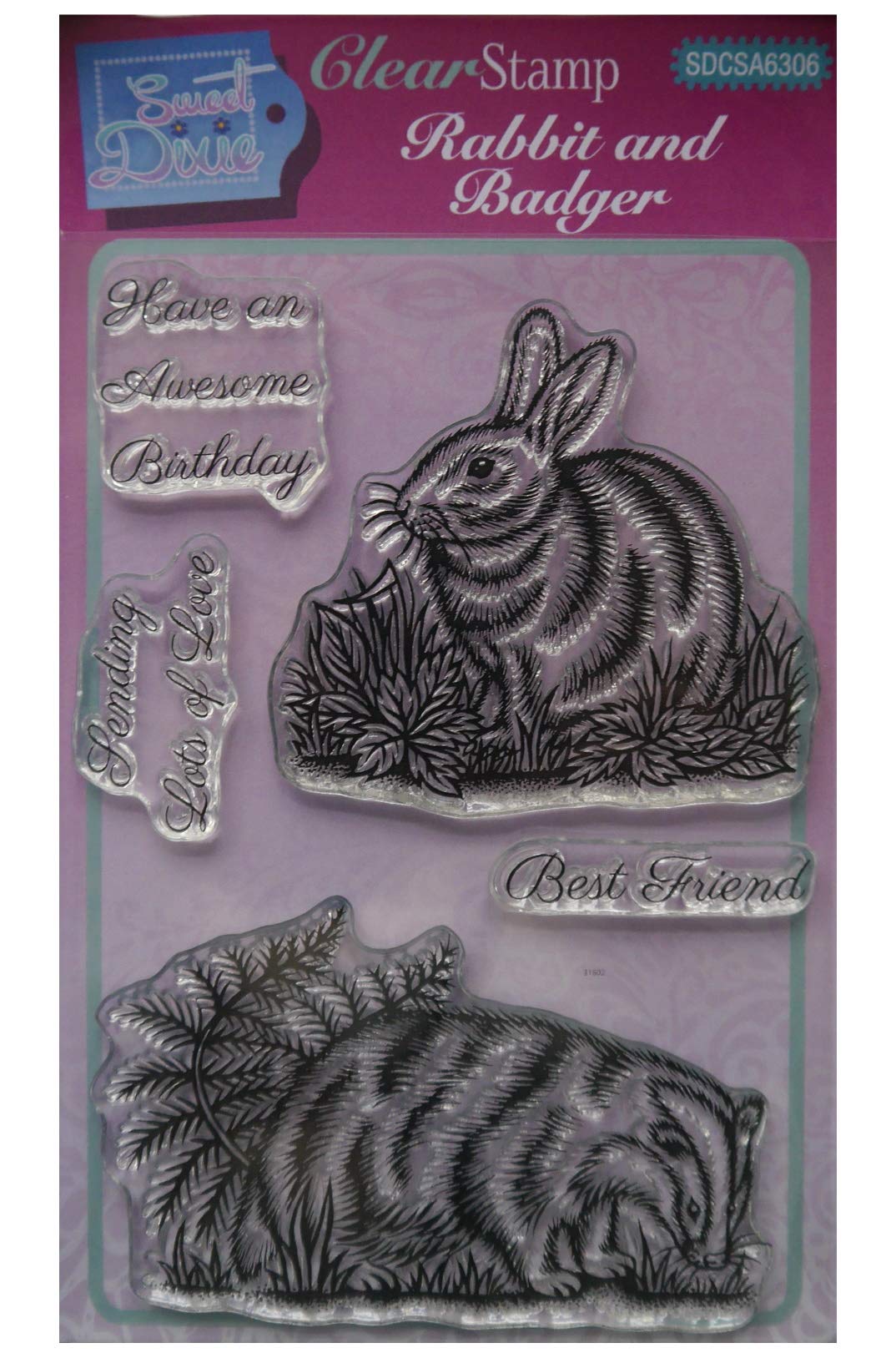 Sweet Dixie Clear Rubber Stamp Set SDCSA6306 Rabbit and Badger