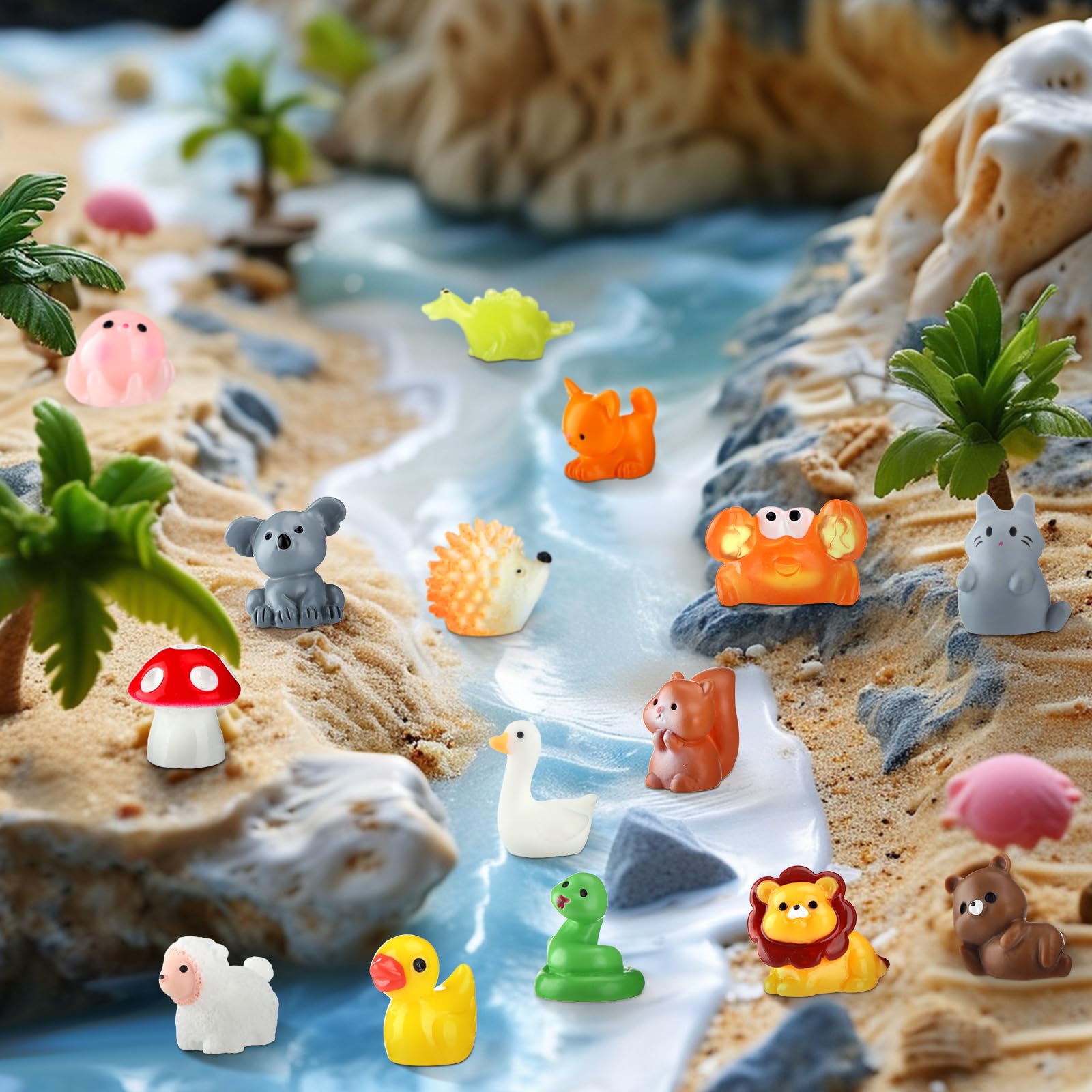 50 Pcs Mini Resin Animals Various Mini Animals Figurines for Farm Animal Figures,Dollhouse,Fairy House Garden,Micro Landscaping