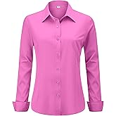 hearain Soft Wrinkle-Free Women's Button Down Dress Shirts Solid Long Sleeve Work Blouses Fit Stretch Casual Tops XXS-6XL