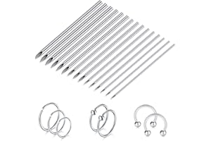 DJCIW 50PCS Mixed Stainless Steel Needles - 12G 14G 16G 18G 20G for Ear Cartilage Tragus Helix Rook Conch Daith Piercing, Nose Septum Ring, Tongue, Eyebrow, Lip, Nipple