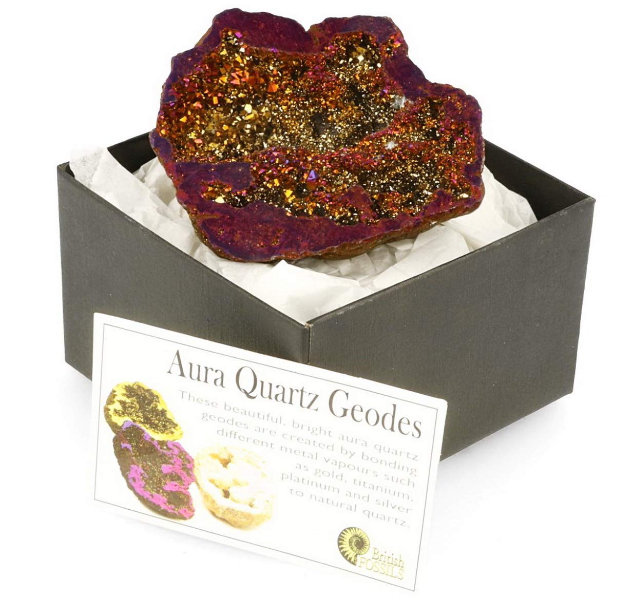 Luxury Rainbow Celestial Aura Quartz Geode Cluster Druzy Crystal Healing Mineral Gift-Boxed Gifts for Friends Women Home Office Decor