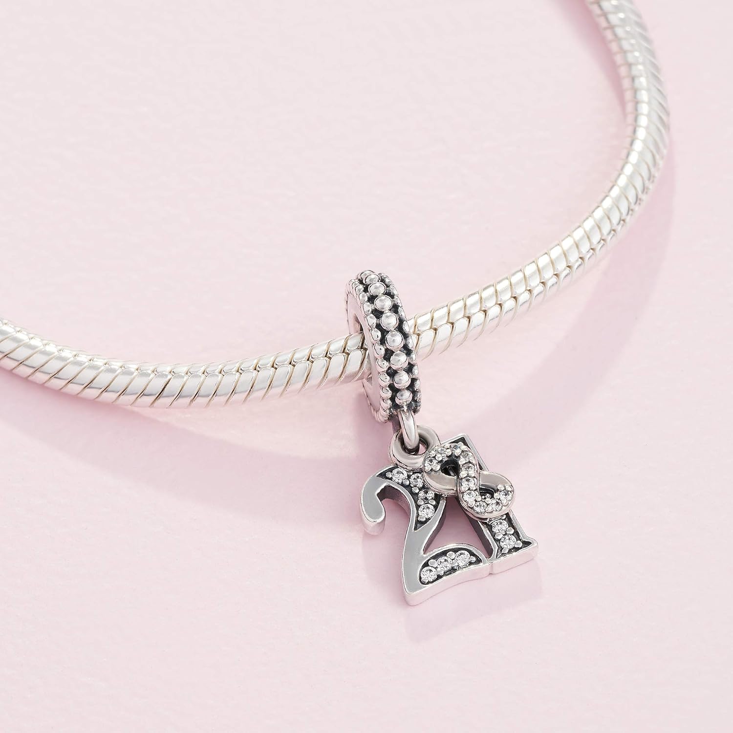 PANDORA Moments Women's Sterling Silver 21 Years of Love Cubic Zirconia Dangle Charm for Bracelet No Box, Clear, MUIIF118 - Image 5