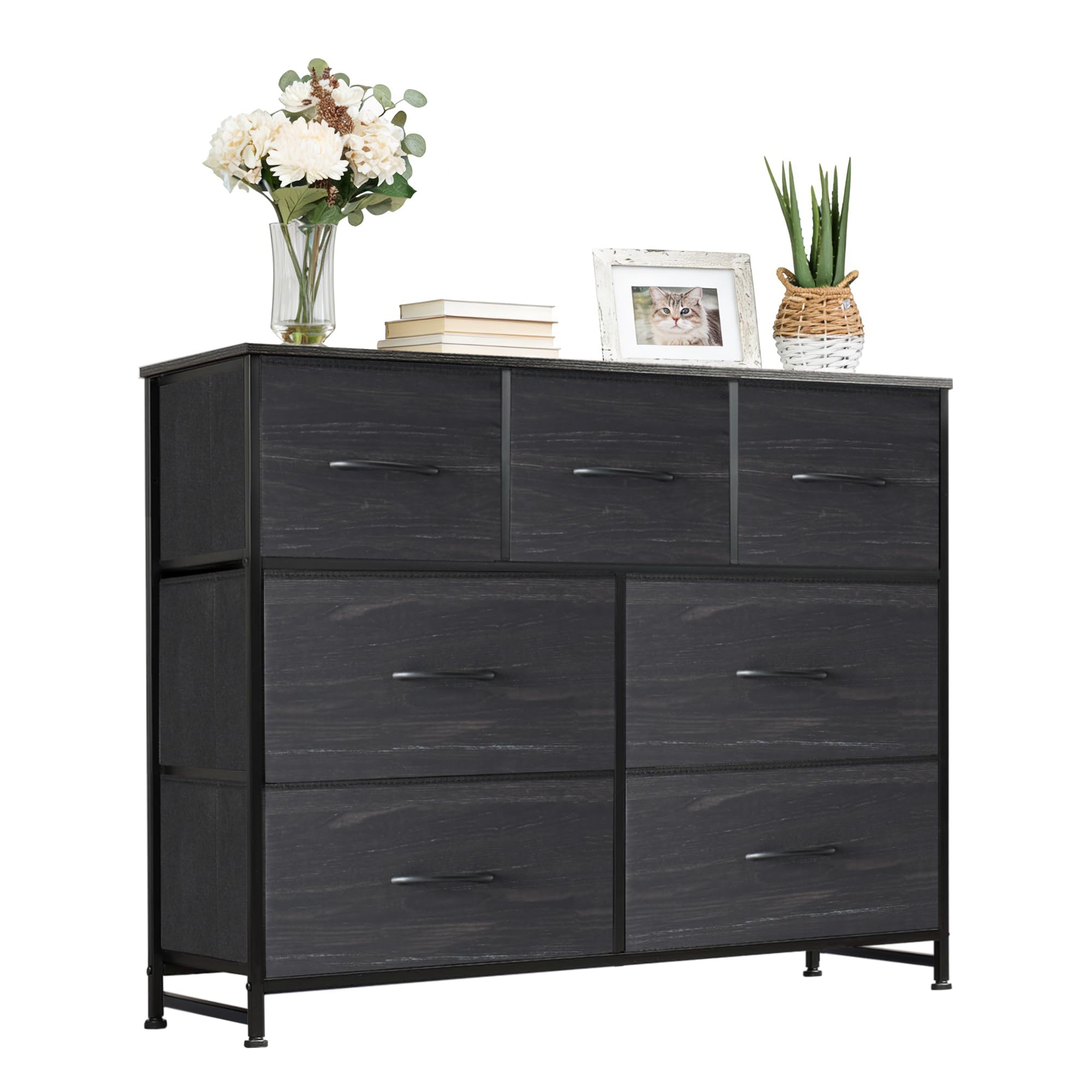 Accver Dresser with 7 Drawers for Bedroom, Fabric Storage Dresser for Closet, Anti-Tip Metal Frame Organizer for Living Room, Entryway, Dorm, Charcoal Black