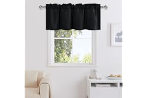 DWCN Black Valance Curtains for Living Room, Basement Window Curtains 18 Inches, Rod Pocket Valance for Kitchen Windows - 1 Panel, 42 X 18 Inch, Black