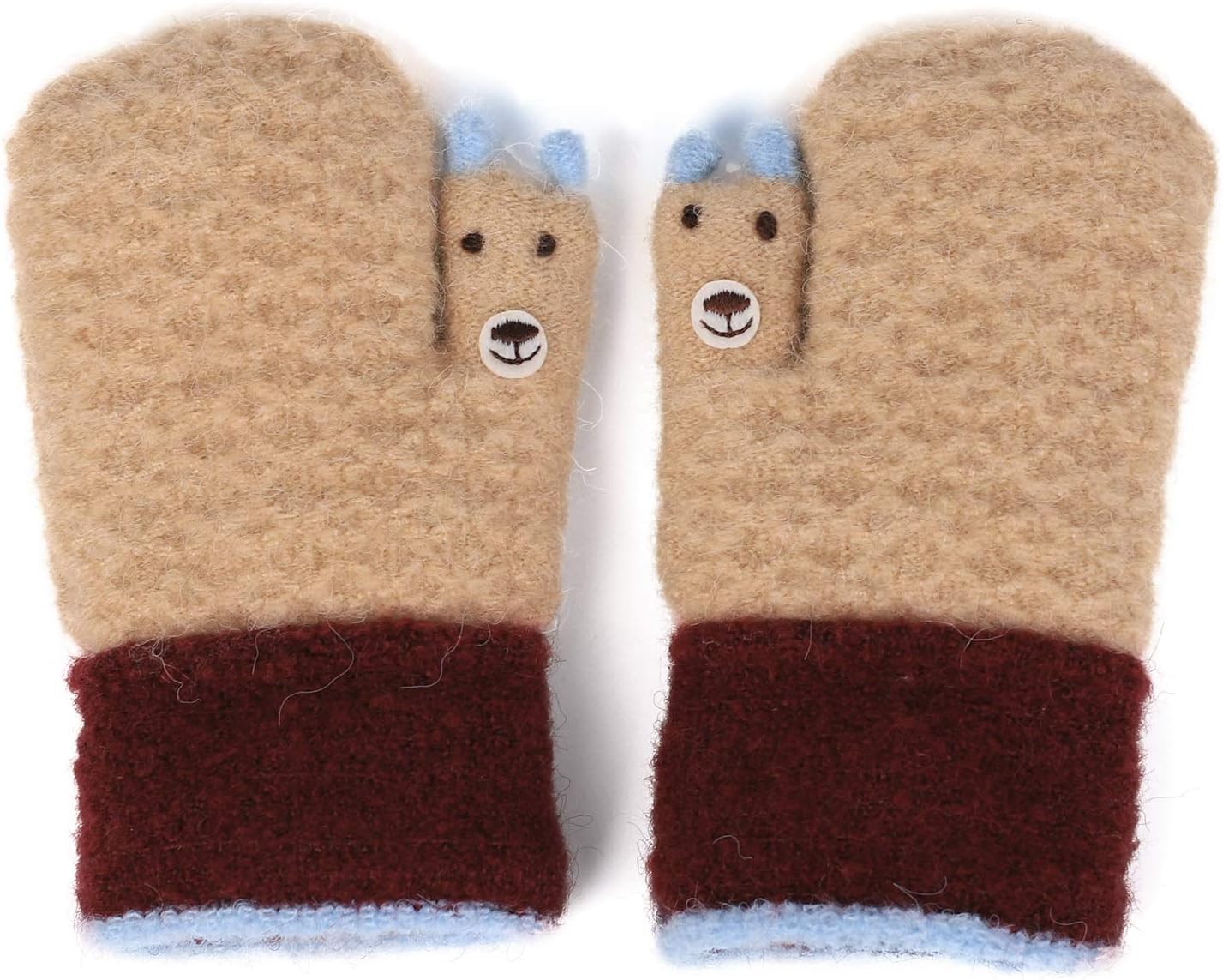 Zeltauto Unisex Baby Knitted Mitten Thumb Bear Cartoon Design Gloves