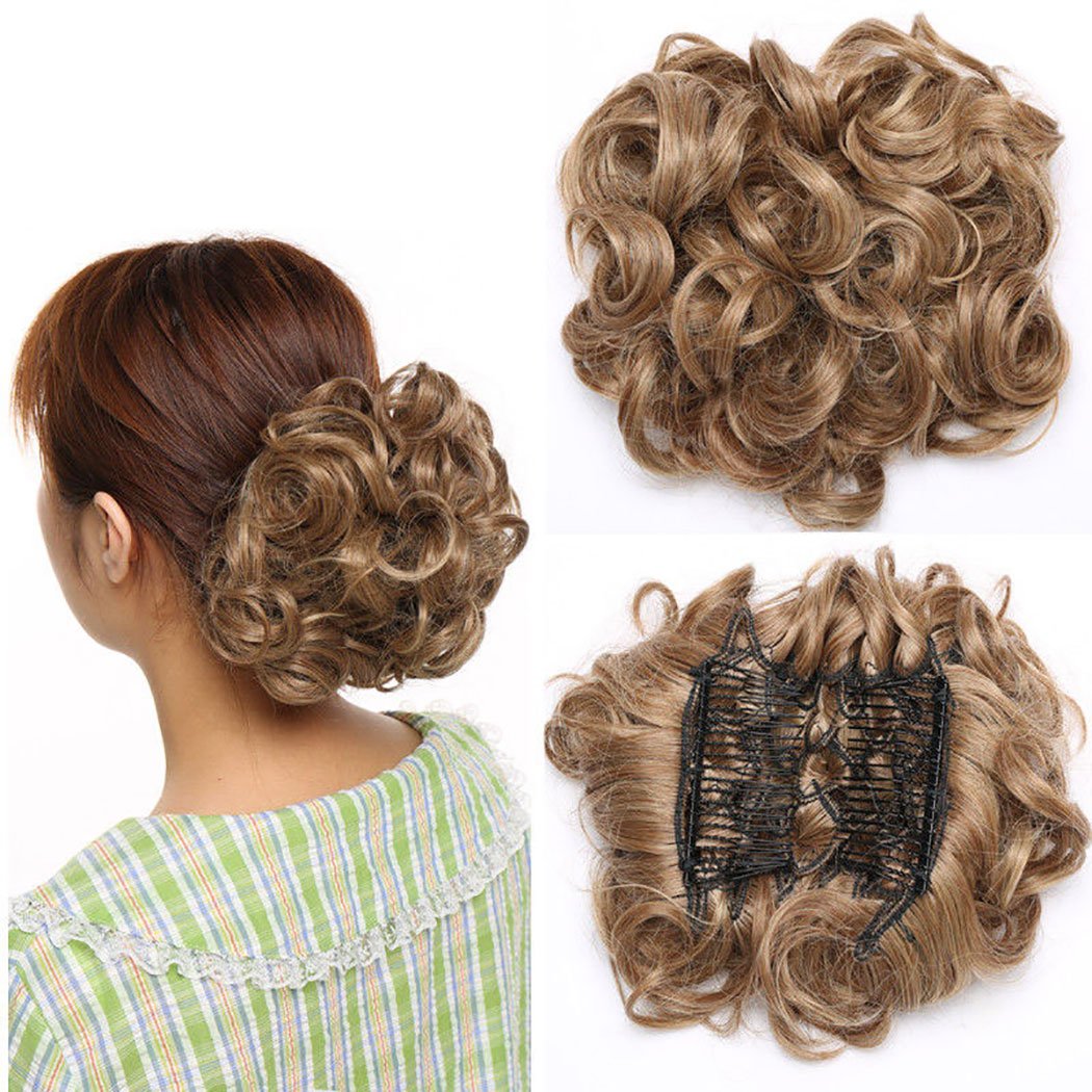 Short Messy Curly Hair Bun Piece Up Do Drawstring Ponytail Hair