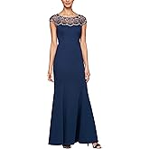 Alex Evenings Womens Long Shift Dress with Illusion Neckline (Petite and Regular Sizes)