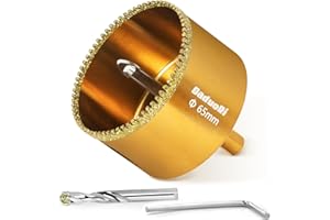 DaduoRi 2 1/2" Serrated Diamond Hole Saw with 2Pcs Removable Pilot Bits, Easy-Align for Precise Drilling in Porcelain, Ceramic Tile, Granite, and Marble (2.5" Countertop Drill Bit)