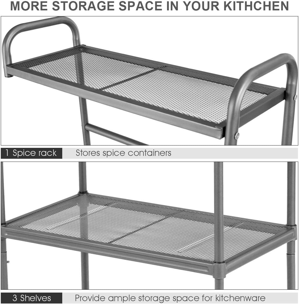 Giantex 4-Tier Kitchen Microwave Storage Rack Oven Stand Strong Mesh Wire Metal Shelves Free Standing Baker's Rack Shelving Utility Unit, 23.5" Lx14 Wx54 H (Silver) - Standing Baker's Racks