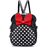 Voikukka Mini Mouse Backpacks for Toddler Girls Small Kids Backpack Black Leather Travel Bag Childrens Purse Cute Toddler Backpack for Girl Gift Girl Polka Dot Bag