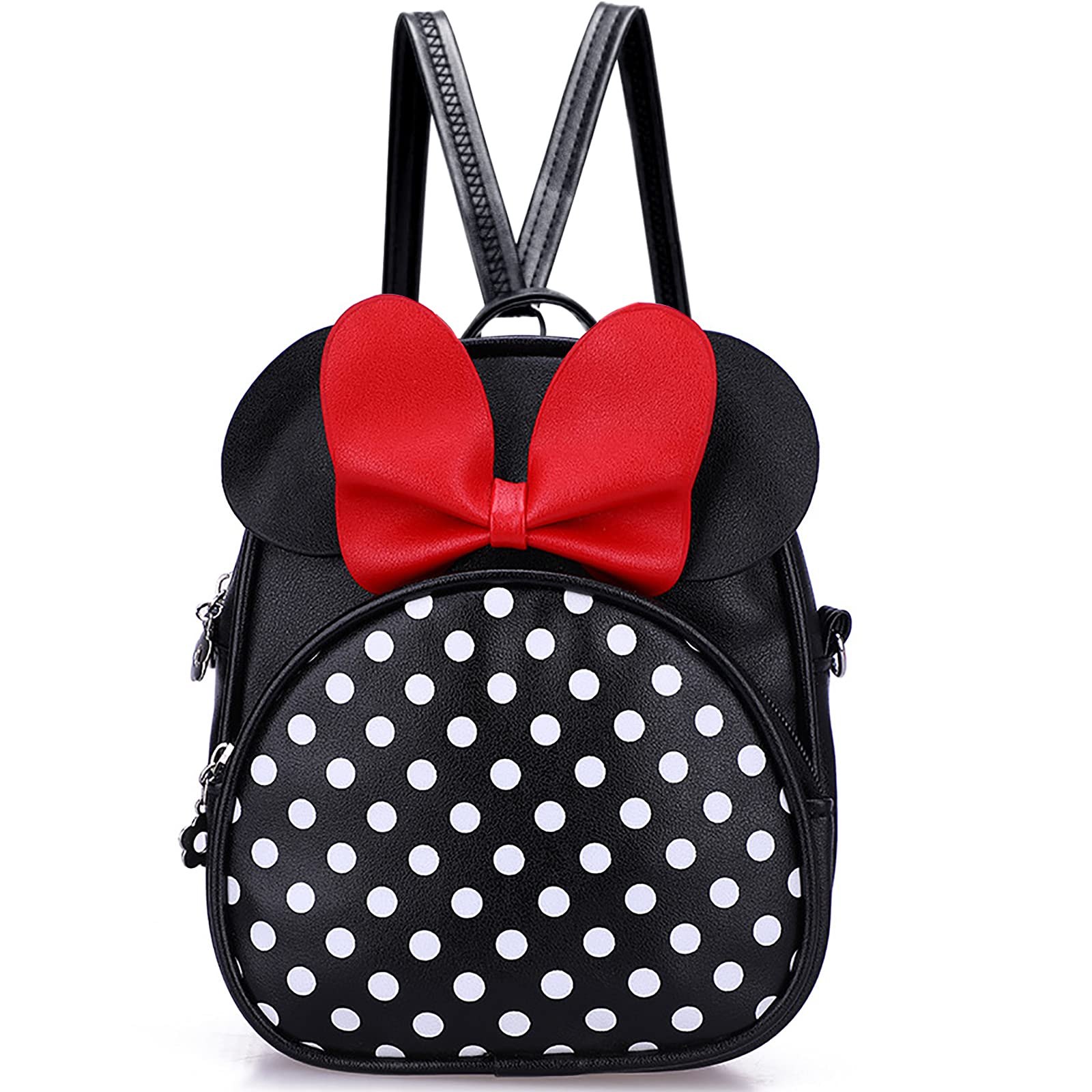 Photo 1 of Voikukka Mini Mouse Backpacks for Toddler Girls Small Kids Backpack Black Leather Travel Bag Childrens Purse Cute Toddler Backpack for Girl Gift Girl Polka Dot Bag