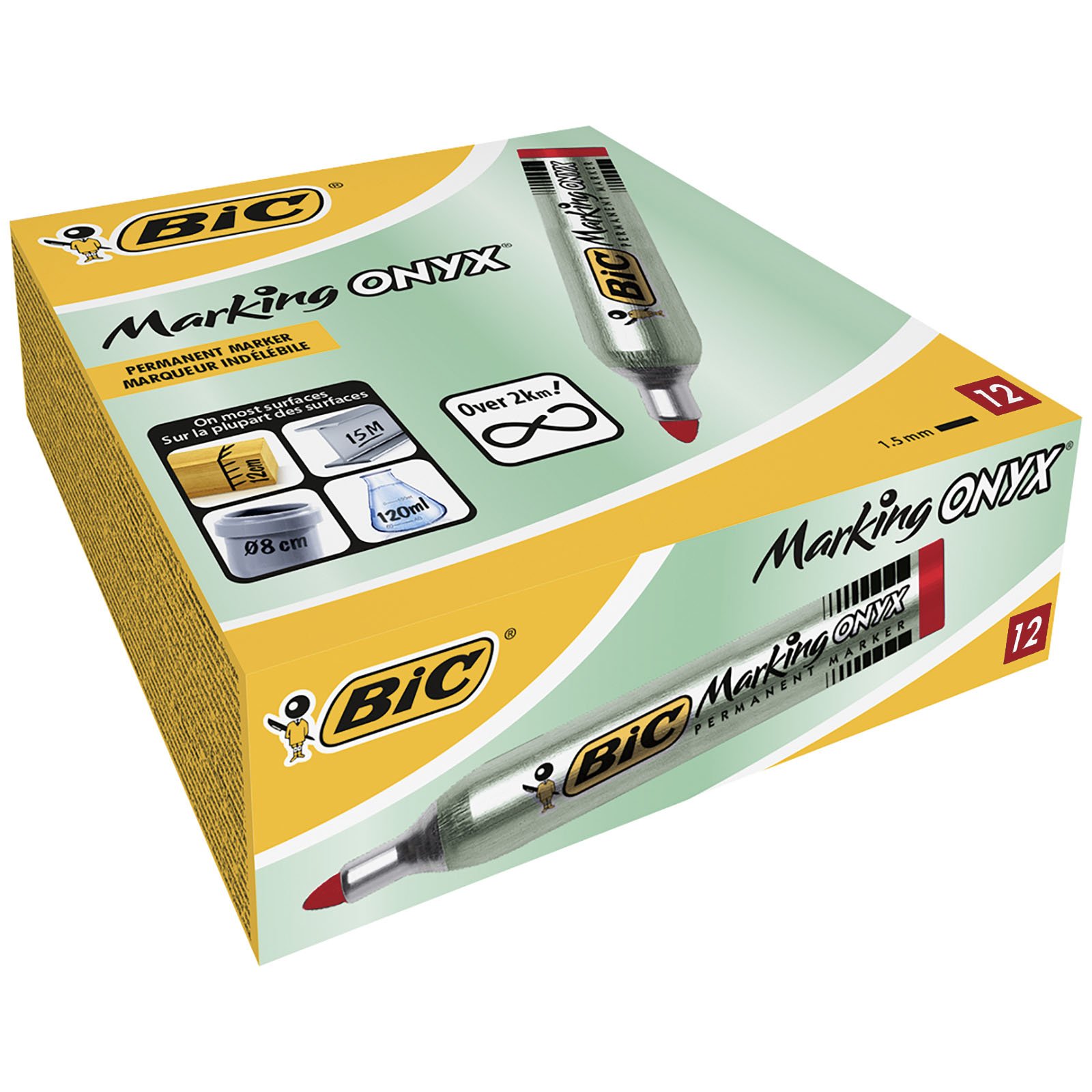 BiC Marking Onyx 1592 Bullet Tip Permanent Marker (Box of 12) - Red