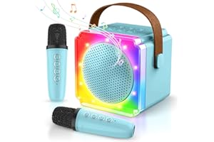 BAYSING Karaoke Machine for Kids, Portable Bluetooth Speaker with 2 Wireless Microphones, Mini Karaoke Machine with LED Light, Ideal Christmas, Birthday Toys Gift for 4, 5, 6, 7, 8, 9 Years Girl, Boy