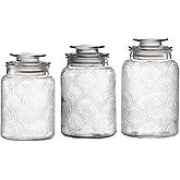 Style Setter Canister Set 3-Piece Glass Jars in 34oz, 44oz & 54oz Retro Design Lids for Cookies, Candy, Coffee, Flour, Sugar, Rice, Pasta, Cereal & More