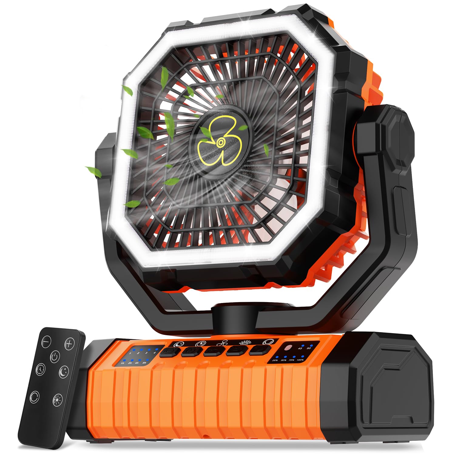 Camping Fan Rechargeable, 20000mAh Large Battery Powered Fan, 4 Speed Cordless Rechargeable Fans with Remote, Battery Operated Fans Portable with LED Light and Hanging Hook for Camp Tent Beach Outdoor