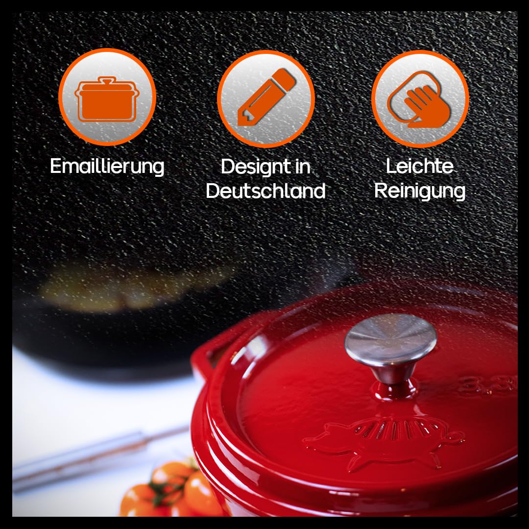 Grillschweine Dutch Oven Emailliert (3,8L) | Feuertopf rot | BBQ 4