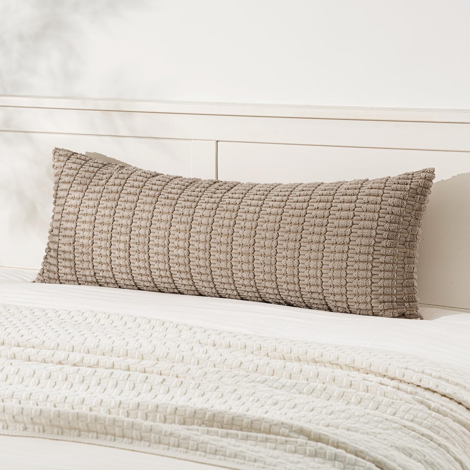 Photo 1 of MIULEE Pack of 1 Light Brown Long Body Lumbar Decorative Throw Pillow Cover 14x36 Inch for Bed Couch Sofa Living Room Soft Boho Pillow Cover Modern Farmhouse Home Decor