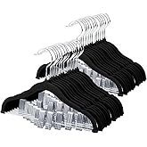 ManGotree 11.8'' Baby Velvet Hangers with Movable Clips, Non-Slip Kids Felt Hangers, Ultra-Thin Space-Saving Children's Clothes Hangers for Skirts, Pants, Dresses, Shirts, Jackets (28 Pack, Black)