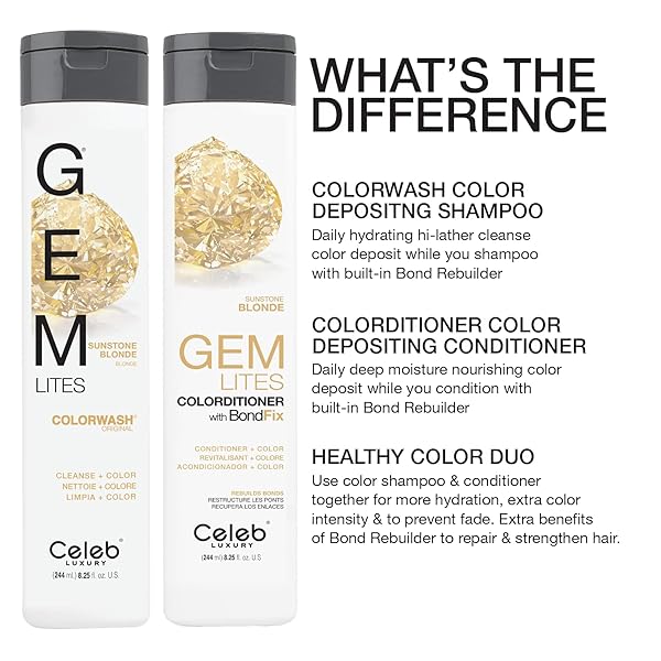 CELEB LUXURY GEM LITES COLORWASH, PROFESSIONAL SEMI-PERMANENT HAIR COLOR DEPOSITING SHAMPOO, SUNSTONE