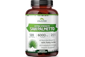 Zazzee Extra Strength Saw Palmetto 20:1 Extract, 6000 mg Strength, 40% Fatty Acids, 120 Vegan Capsules, 4 Month Supply, Concentrated and Standardized 20X Extract, Non-GMO, All-Natural, Made in the USA
