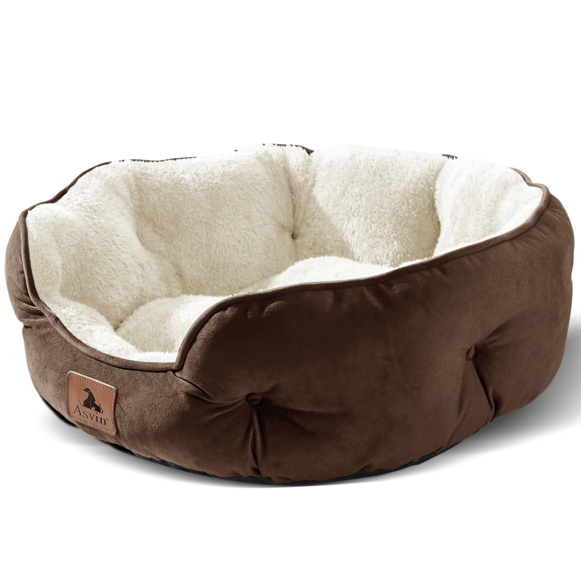 Asvin Small Dog Bed for Small Dogs, Cat Beds for Indoor Cats, Pet Bed for Puppy and Kitty, Extra Soft & Machine Washable with Anti-Slip & Water-Resistant Oxford Bottom, Brown, 20 inches