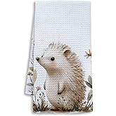 Shrago Hedgehog Gifts Kitchen Towels, Hedgehog Gifts for Women Dish Tea Towels for Kitchen, Cute Wild Animal Floral Botanical Decorative Hand Towel for Kids Bathroom Decor, 16x24 Inch