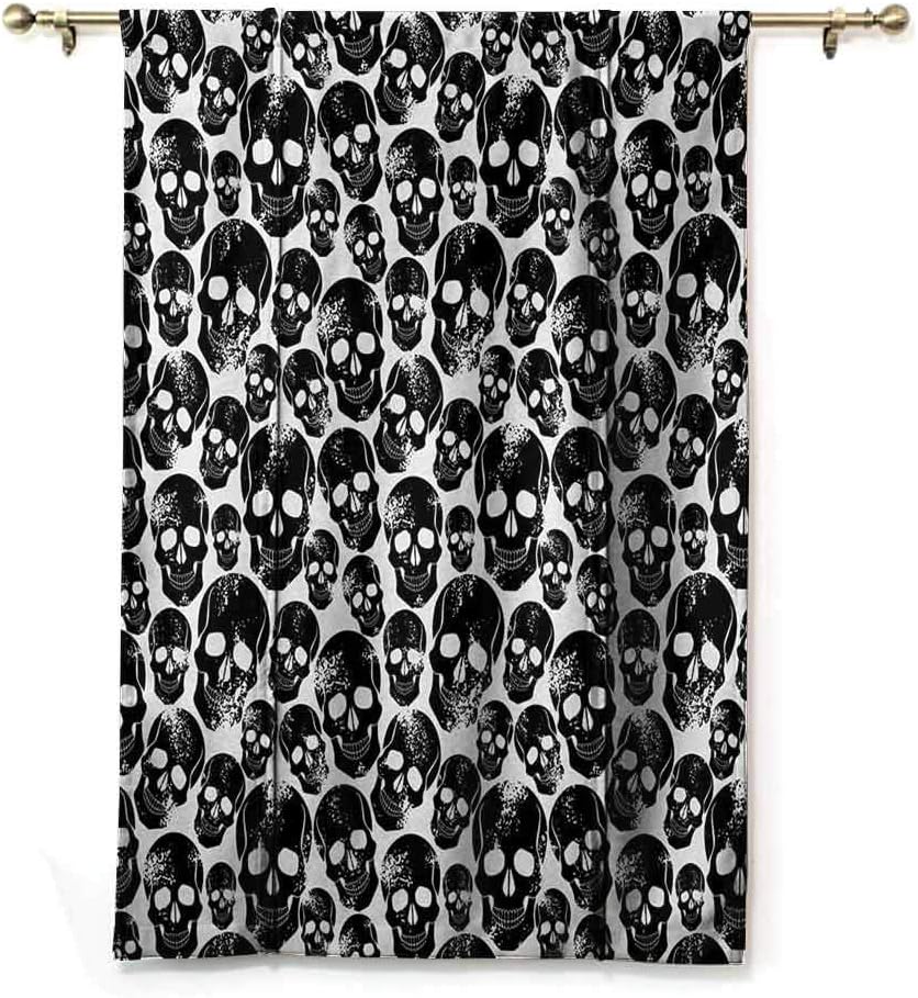 Andrea Sam Tie Up Shade Window Gothic,Grunge Black Human Skulls on White Backdrop Evil Men Fear Horror Death Skeleton,Black White,28" x 72" Thermal Insulated & Noise